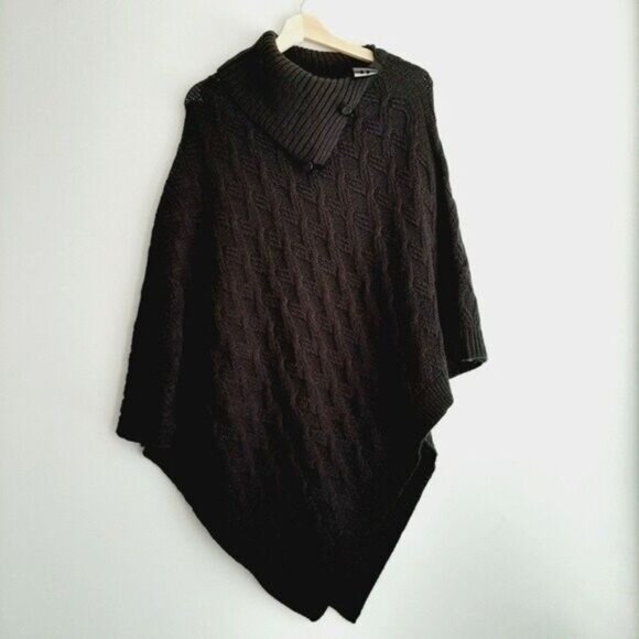 FRAAS Chunky Knit Poncho Black Toggle Buttons Sz O/S - Picture 2 of 11